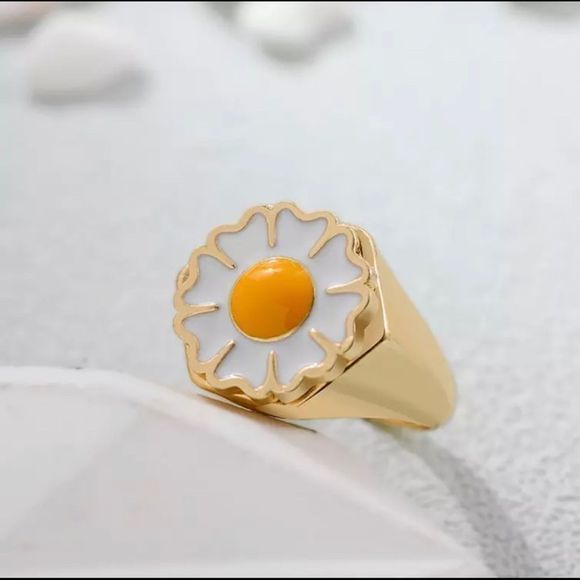 Y2k Style White Daisy Flower Ring